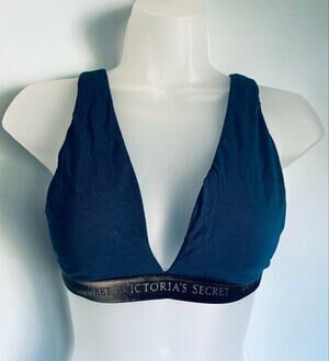 Victoria's Secret Bralette Logo Band Velvet Blue Small Loungewear Casual